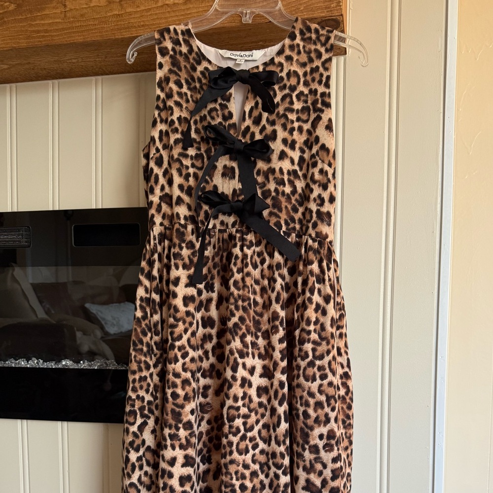 Leopard Print Dress with Black Bows